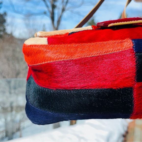 Fendi: Pony Calf Hair Multi Color Patchwork Leather Mamma Baguette Shoulder Bag - Picture 13 of 17